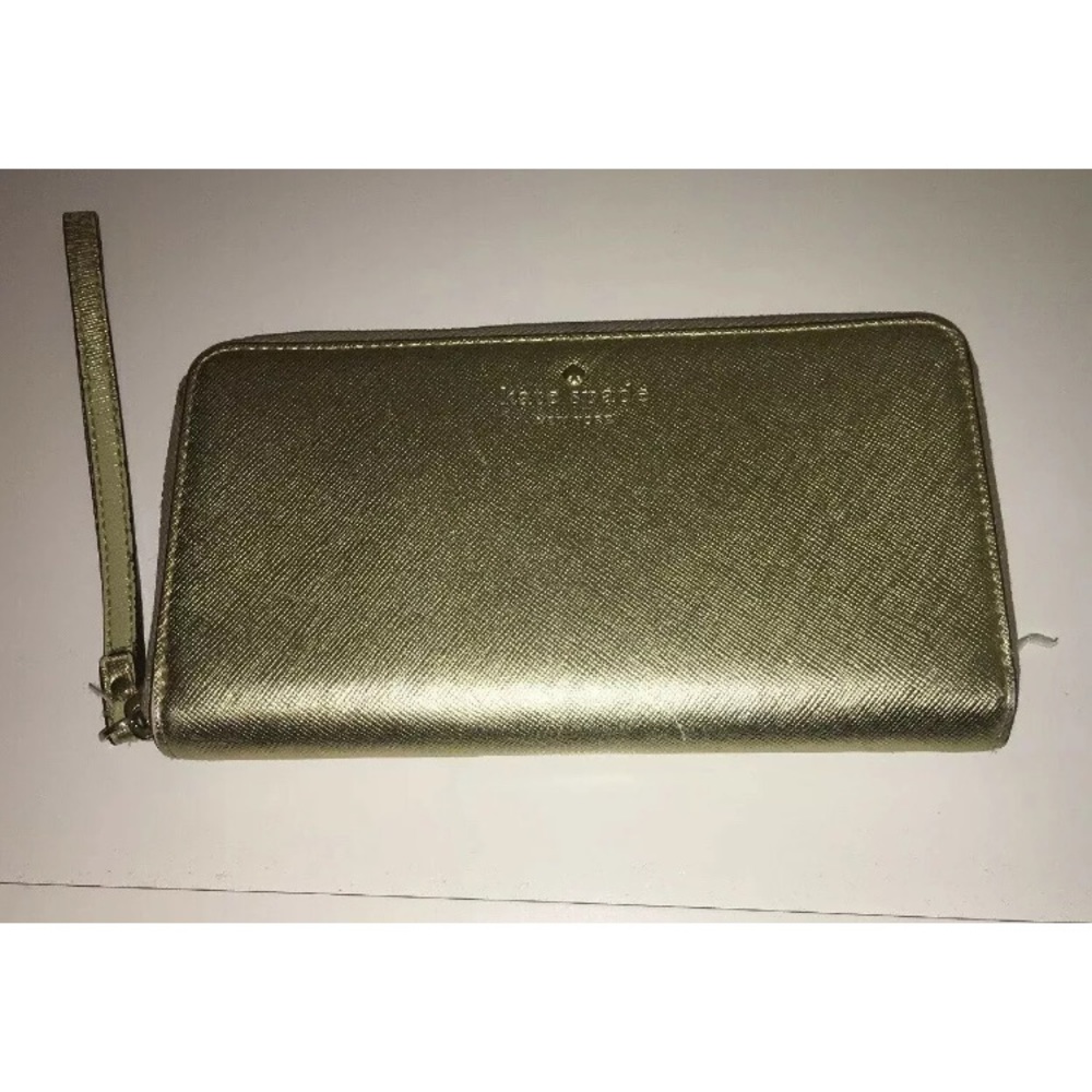 Kate Spade Gold Nylon Wristlet Zip Around Wallet